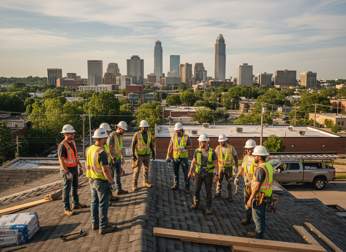 The roof replacement charlotte team at work in Charlotte